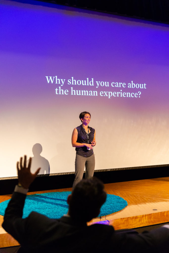 Me speaking with Heidi Trost (not pictured) for our “How to Quantify the Human Experience” talk at EagleDream’s 2018 TECHTalks event at RIT. Credit: Eagledream Technologies